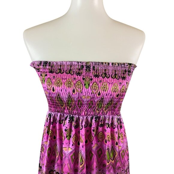 Classique Pink Purple Strapless Maxi Dress S Boho Ruffle Festival Y2K Vibes - Picture 2 of 6